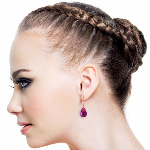 14K. GOLD LEVERBACK EARRING WITH BRIOLETTE AMETHYSTS (Rose Gold) - Picture 3 of 3